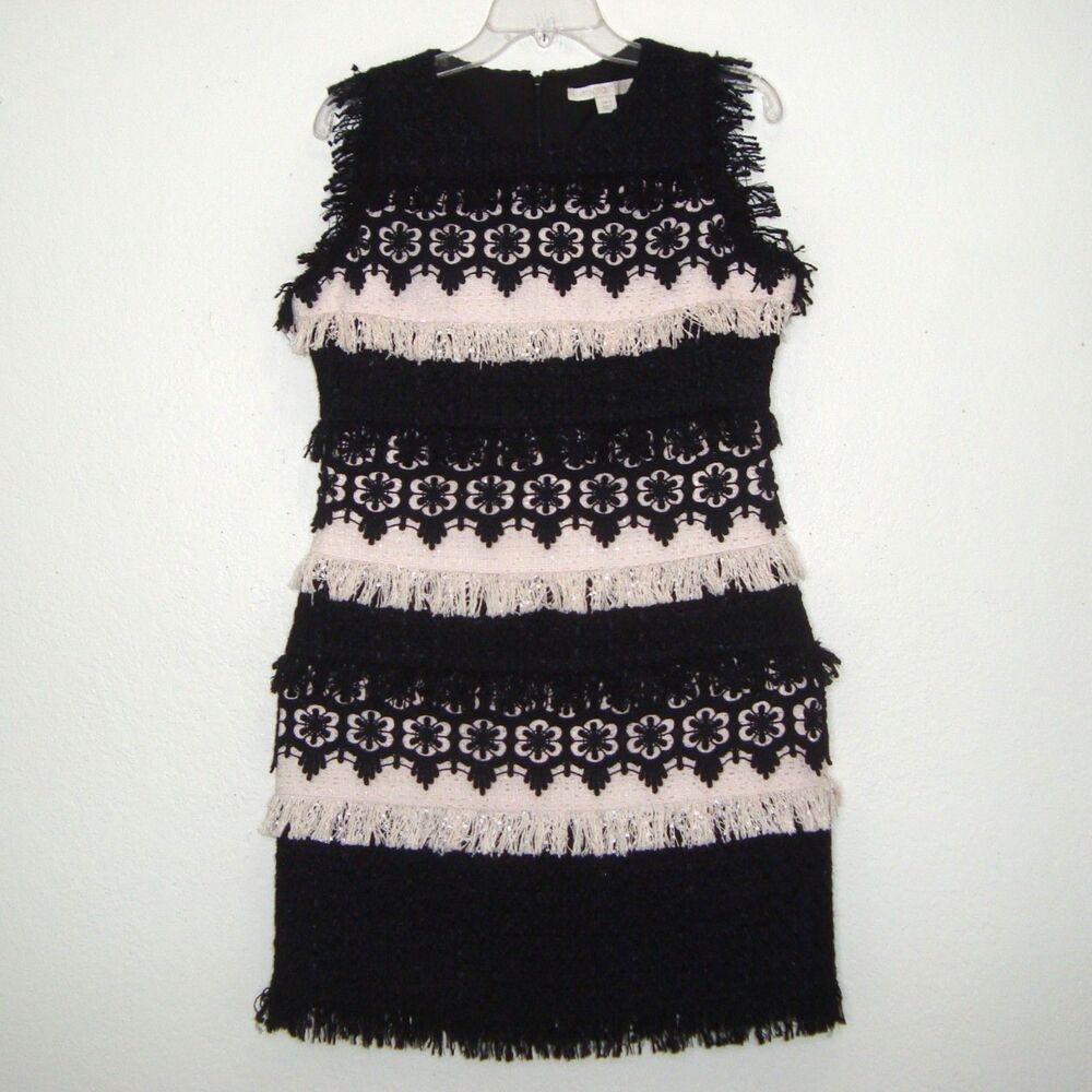 BOSTON PROPER Fringed Textured Lace Sleeveless Tweed Sheath Dress Size 8
